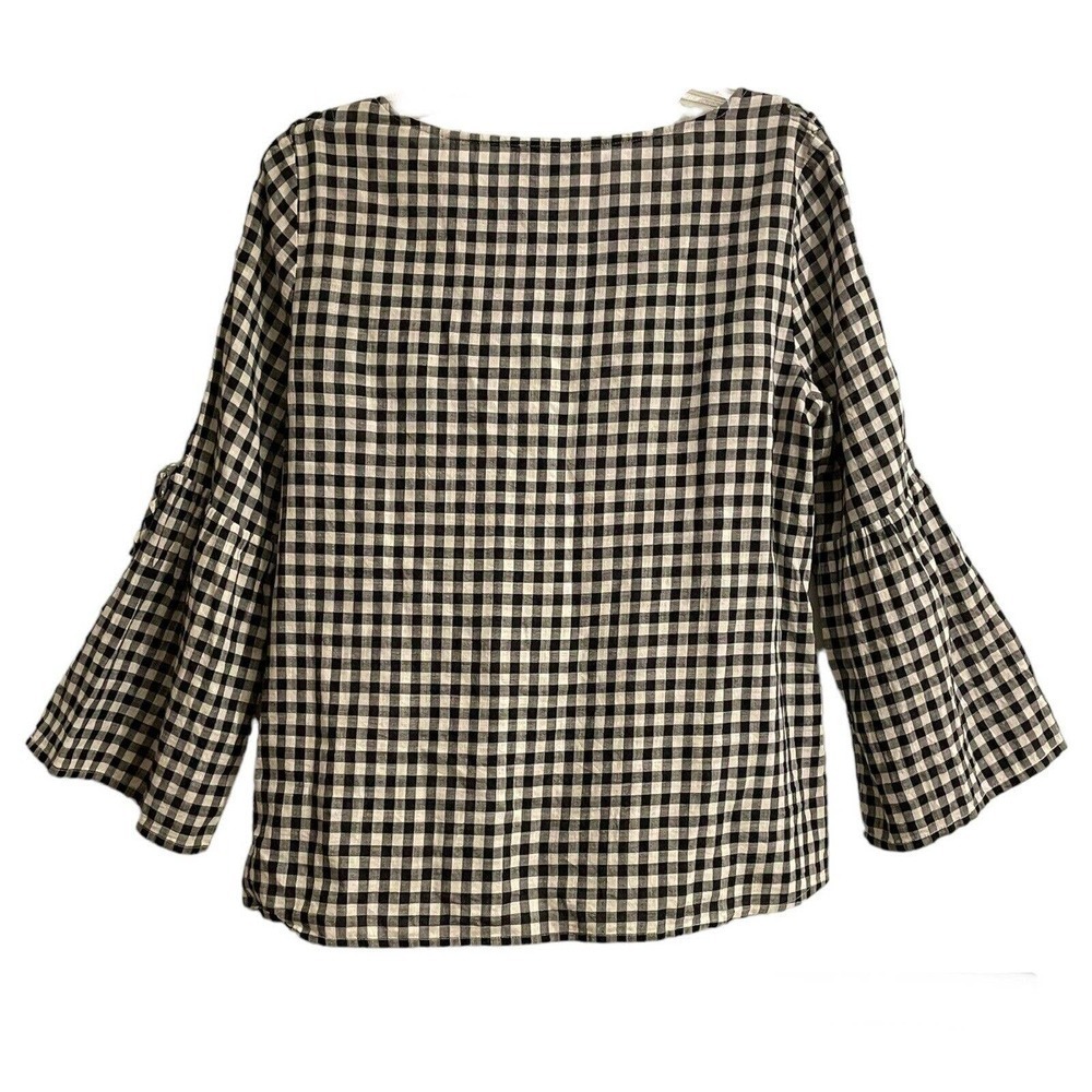 Madewell Gingham Lace Up Bell Sleeve Top Black & White Medium Check Boho… - Picture 5 of 10
